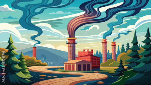 oil refinery plant in the morning  vector 