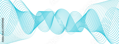 Abstract, digital-style background with series  intertwined, flowing waveforms made of smooth, fine aqua blue lines. Waves curve and overlap fluidly, stretching horizontally across with soft gradients