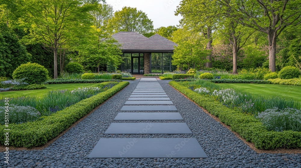 Fototapeta premium Modern garden path leading to a contemporary house
