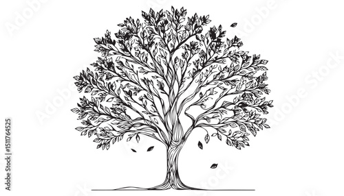 Continuous one single minimal line drawing big tree