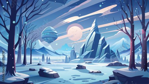 winter landscape with moon and snow  vector 