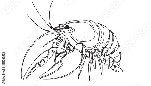 Continuous one single minimal line drawing lobster