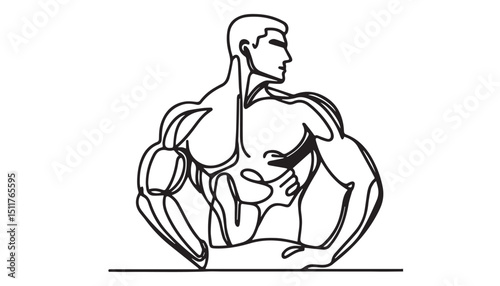 Continuous one single minimal line drawing body builder 
