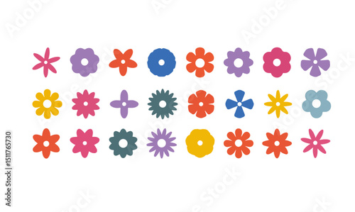 Set of colorful flowers. Abstract origami flowers icons background. Doodle flat style for banners, wallpaper, posters, websites, online shopping. illustration design and creative idea, Pro Vector 