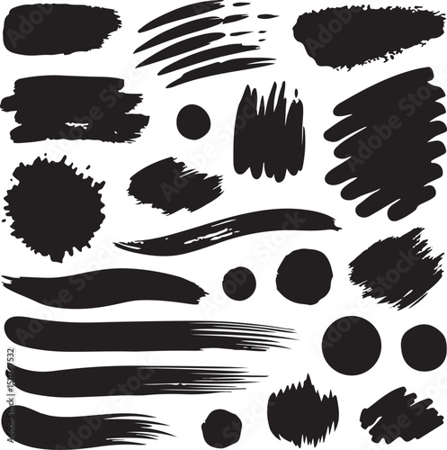 set of black and white paint strokes