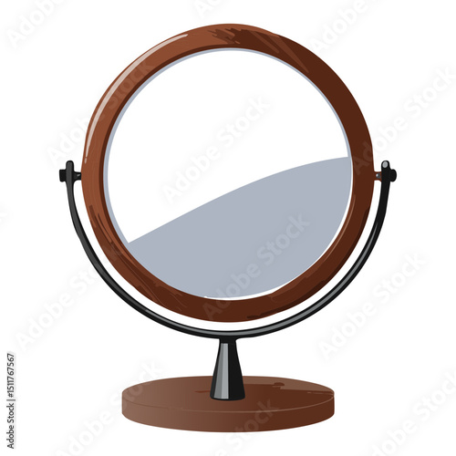 Brown Wooden Round Desktop Mirror