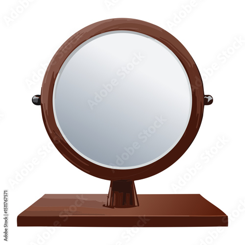 Wooden Round Desktop Mirror Illustration