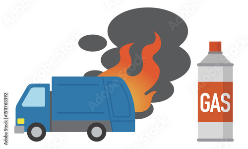 ごみ収集車火災とガスボンベのイラスト
