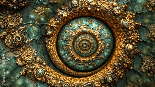 Intricate, ornate, metallic design