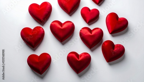 Red velvet hearts top view isolated on white background 
