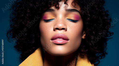Portrait of a young black woman with colorful eyeshadow