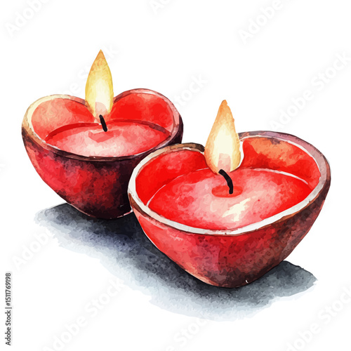 Valentines Day Candlelight, watercolor drawing vector, high quality, isolated on a white background.