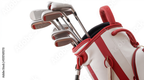Stylish golf bag with clubs on a white background