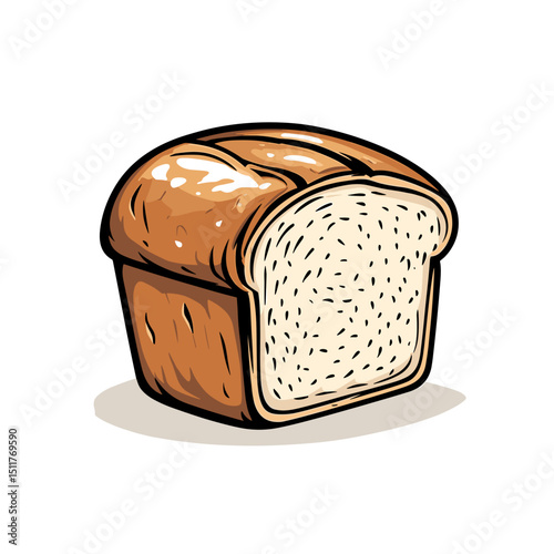 Bread Loaf cartoon illustration, vintage retro vector, minimal geometric shapes, symmetrical form, muted pastel colors, clean clear outlines, scalable vector-friendly, flat white background