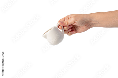 Wallpaper Mural Small glass bottle with a pouring pattern. The glass bottle is a cloudy white color with a hand holding it on transparent background. Torontodigital.ca