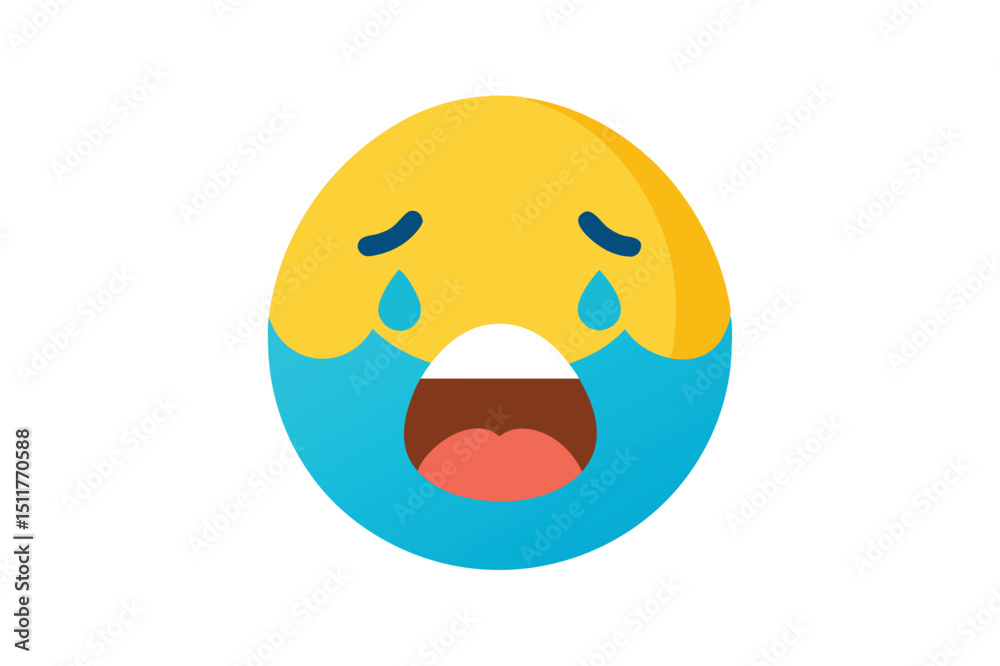 Fototapeta premium Cartoon crying face emoji with big tears vector illustration