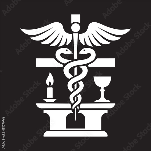 Medical caduceus symbol with snake and wing illustration for healthcare icon