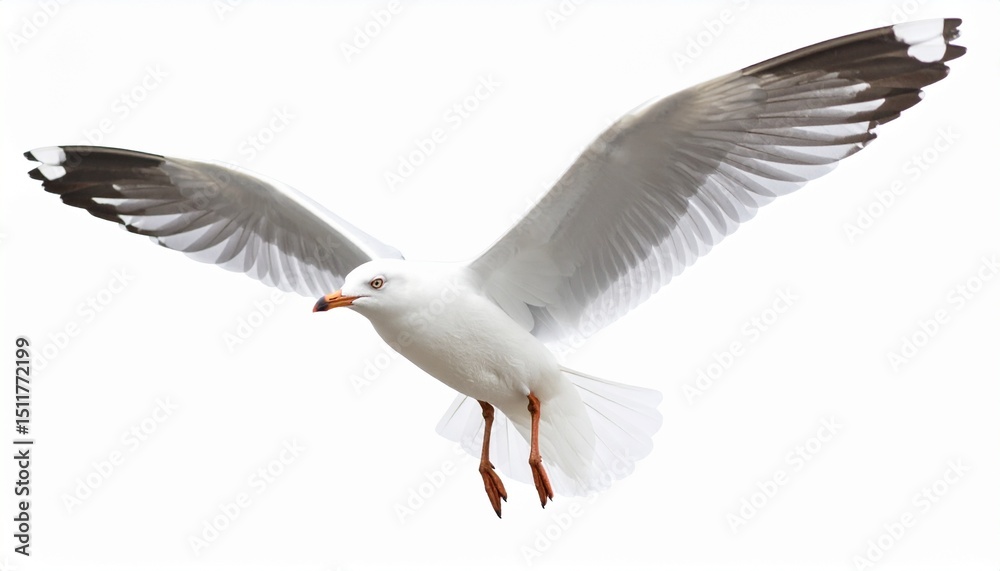 Obraz premium Seagull flying isolated on white background