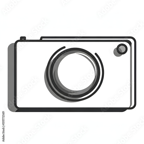 Modern camera icon, black line art on white background.