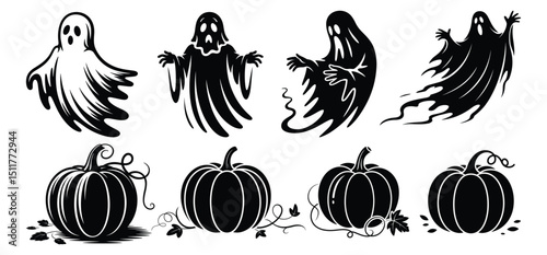 Vector black and white bird silhouettes evoke autumn leaves and harvest design