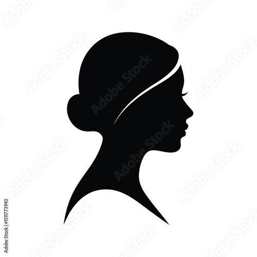 Elegant black silhouette of a woman s profile with updo hairstyle