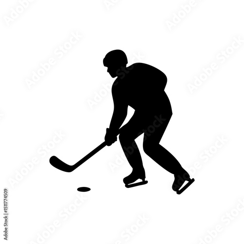 Ice Hockey Player Silhouette Isolated on Transparent Background