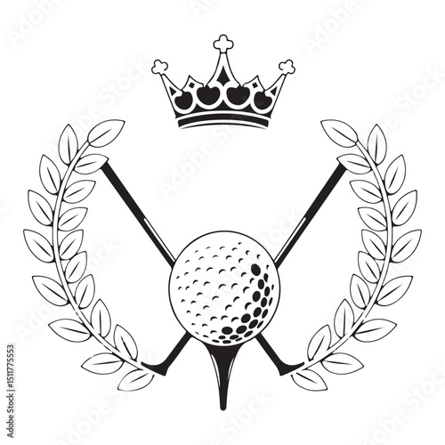 A vintage golf club emblem with a regal crown, golf ball, and shield illustration, perfect for a sport sign or heraldic design
A vintage vector golf club emblem featuring a shield, ball, and crown wit