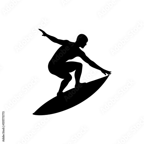 Surfer Silhouette Isolated on Transparent Background