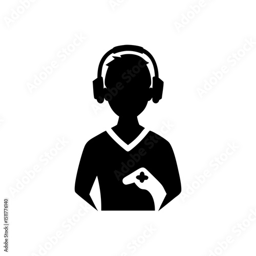 E-sports Player  Silhouette Isolated on Transparent Background