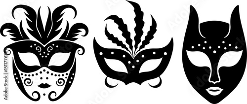 Ornate Masquerade Masks Silhouettes vector