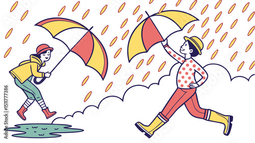 Girl with Umbrella Walking in Rain

