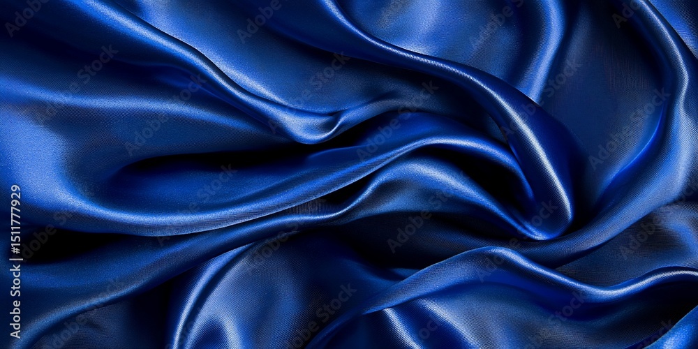 Fototapeta premium Elegant draped royal blue silk fabric creates a luxurious, sophisticated backdrop