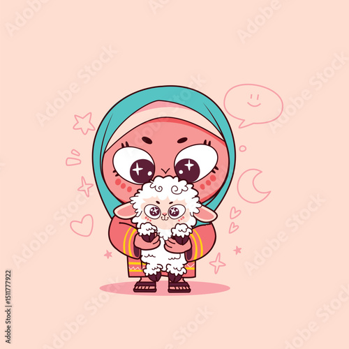 Muslim Girl with Lamb A Cute Eid alAdha Celebration