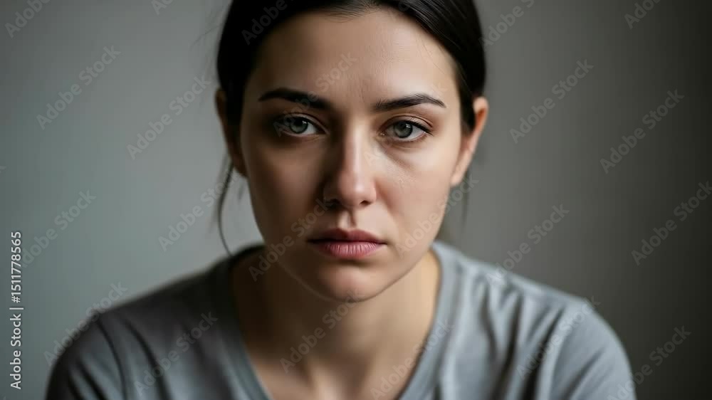 Pensive young woman in emotional contemplation captured across sequential frames