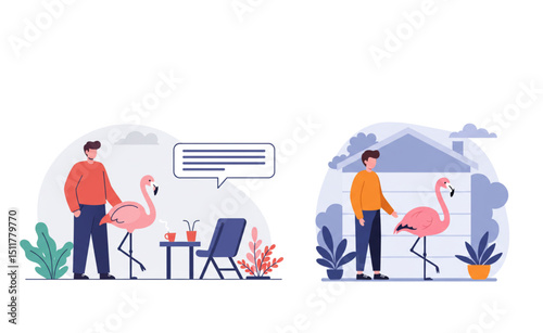 Delightful Flamingo and Man Design Perfect for Branding Projects and Logo Creation