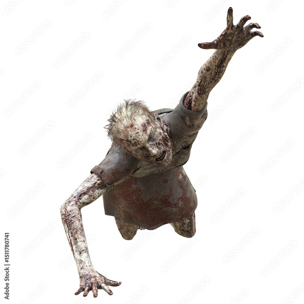 Fototapeta premium Zombie girl isolated white background 3d illustration