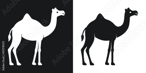 Silhouette of a camel in black and white on a contrasting background