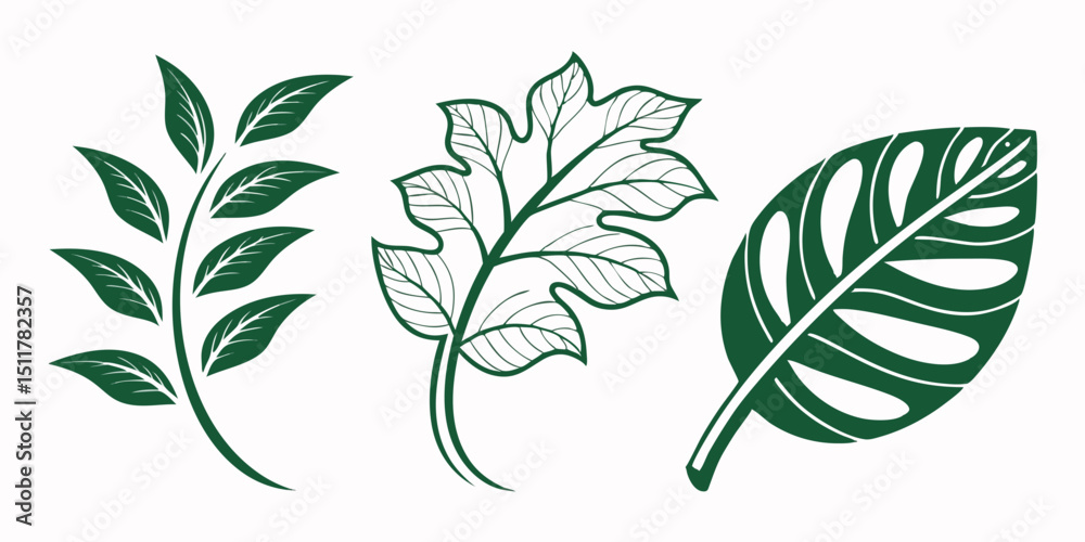 Fototapeta premium Set of Green Leaf Icons – Eco-Friendly Leaf Logos on White Background Vector