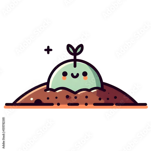 Adorable Sprout Cute Illustration of a Happy Seedling Emerging from Soil