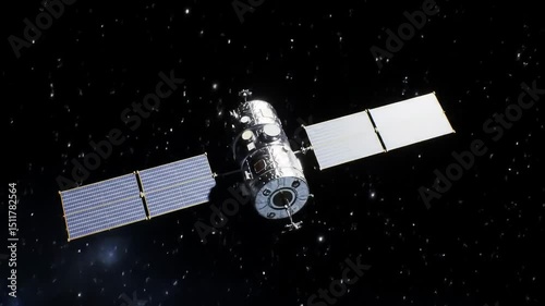 Exploring a spacecraft in orbit above Earth during a clear night sky showcasing its solar panels and intricate design details