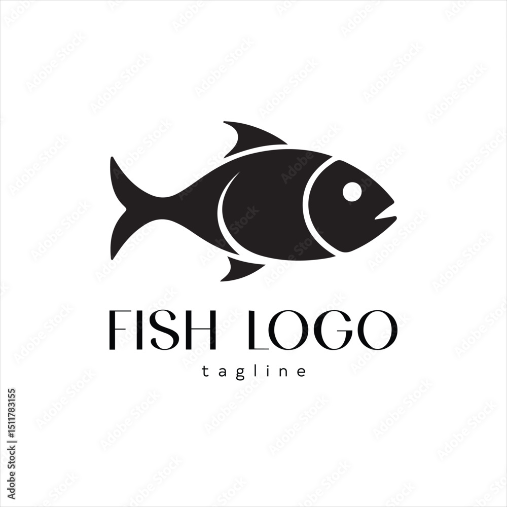 Obraz premium A fish logo design icon flat and silhouette style vector minimal art illustration on a white background 
