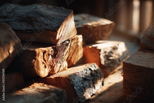 Wallpaper Mural Close-up View of Firewood Pile Stacked Indoors in a Rustic Setting Torontodigital.ca