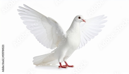 White jacobin pigeon standing isolated on white background