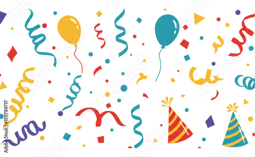 Festive Celebration Design featuring Balloons, Confetti, and Party Hats a perfect scalable graphic for branding and logo creation