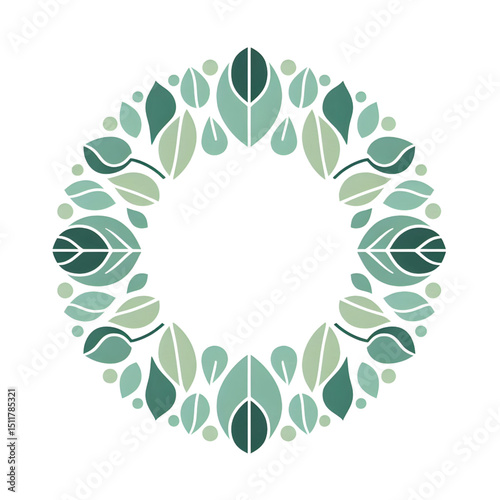 Elegant Green Leaf Wreath Frame Botanical Illustration for Design Projects