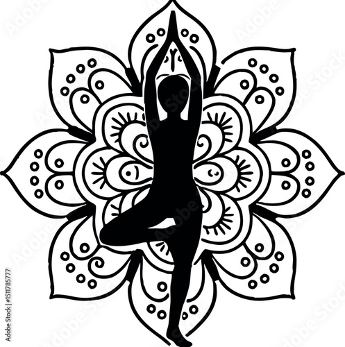 Yoga Pose Silhouette with Mandala Background