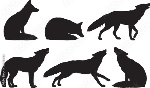Silhouette Style Wolves Howling at the Moon on Black Background Vector Illustration for Wildlife and Nature Designs