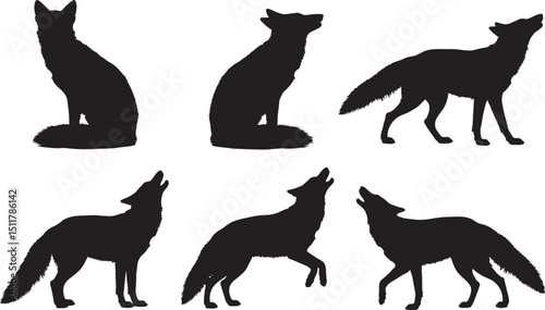 Silhouette Style Wolves Howling at the Moon on Black Background Vector Illustration for Wildlife and Nature Designs