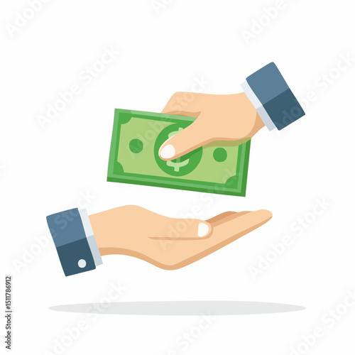 Exchanging Funds: Illustration of hand-to-hand currency transaction, portraying financial interaction and monetary exchange.