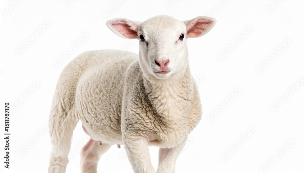 Obraz premium Young sheep isolated on white background looking at camera isolated on white backgr